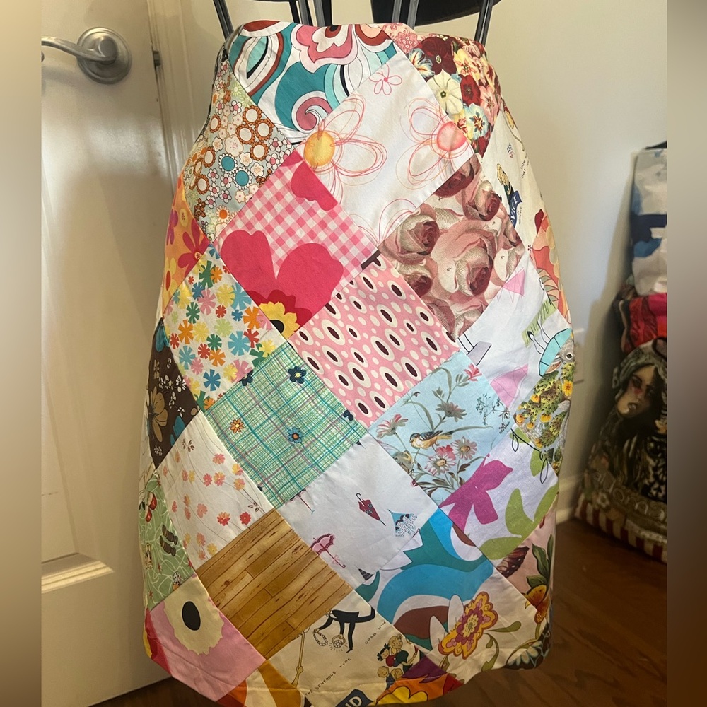 LOVE-LIFE PATCHWORK TRENDY SKIRT 20” LENGTH NWOT SZ:S $160 - Picture 3 of 9